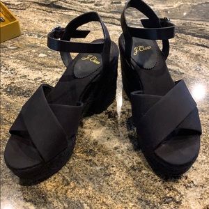 New J Crew black platform heeled dress sandals 7